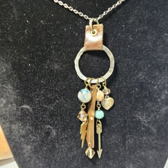 *Sale* Handmade Long Multicolored Metal Pendant Necklace Courage 34-38.5" - Picture 5 of 14